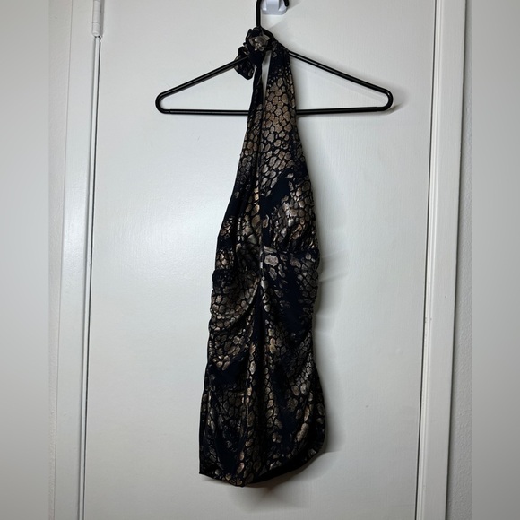 Magicsuit Black Gold Metallic Halter Bikini Tie Neck Swim Top Size 10 - Picture 2 of 13